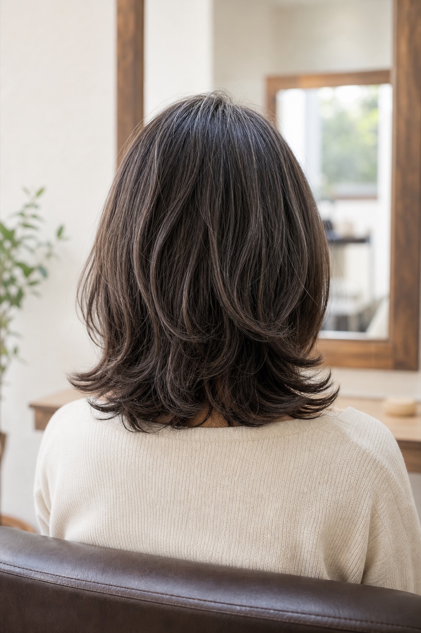 白髪をぼかす明るめの肩丈スタイル